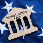 Immigration sign on u.s. flag